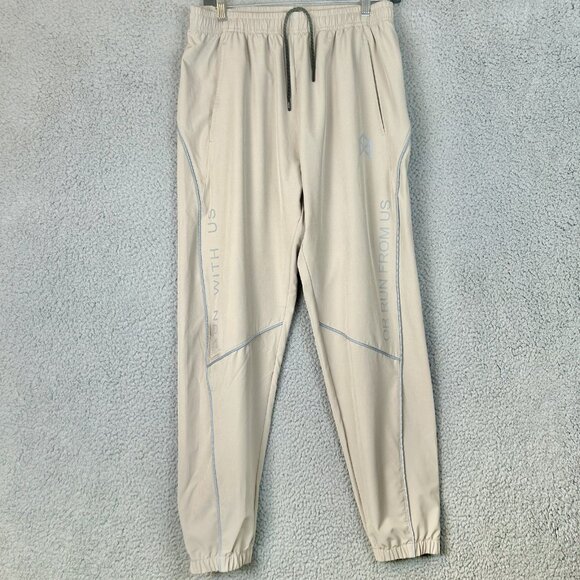 RAW GEAR Tec Track Pant Running Joggers Size Medium Beige "Run With Us" Logo - Picture 1 of 6